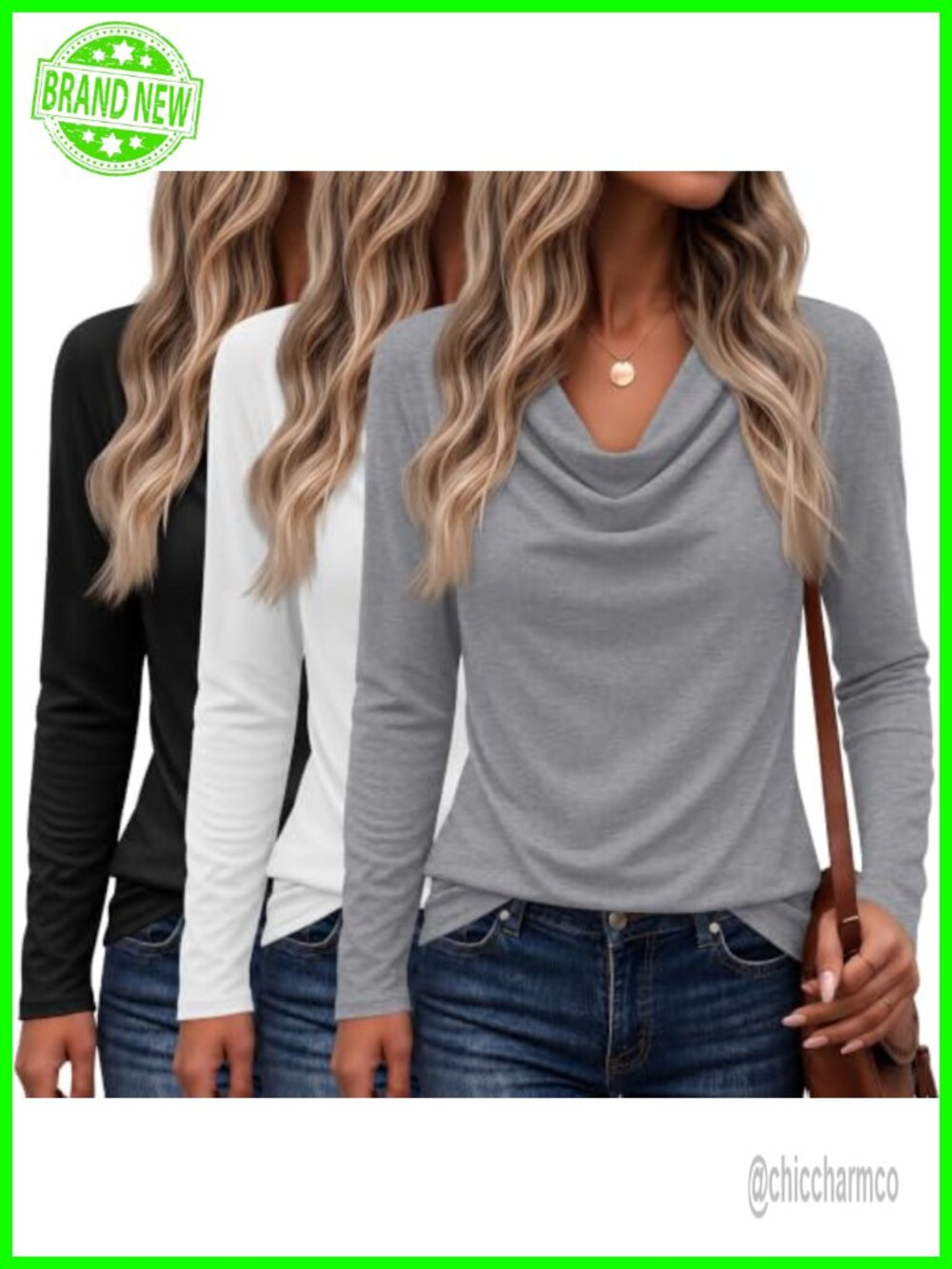 3 Pack Women's Cowl Neck Tops Long Sleeve Shirts Draped Blouses